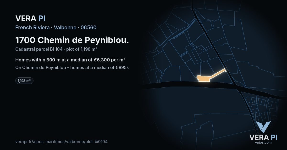 1700 Chemin de Peyniblou, Valbonne at night – the plot lit, the parcels around coloured by the prices near them