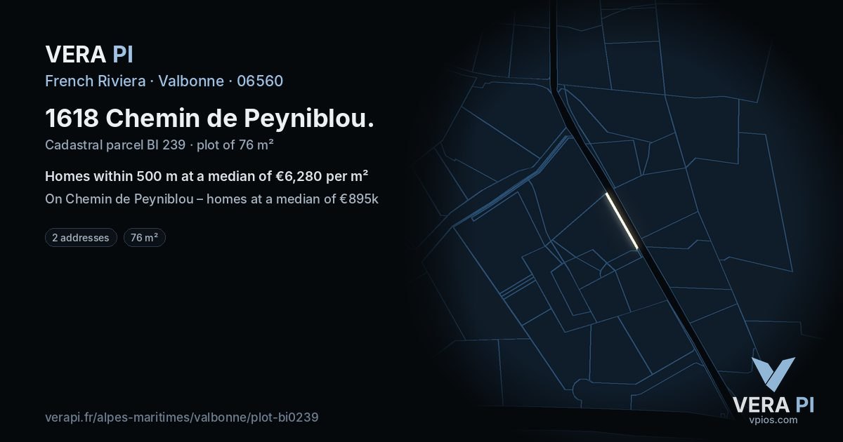 1618 Chemin de Peyniblou, Valbonne at night – the plot lit, the parcels around coloured by the prices near them