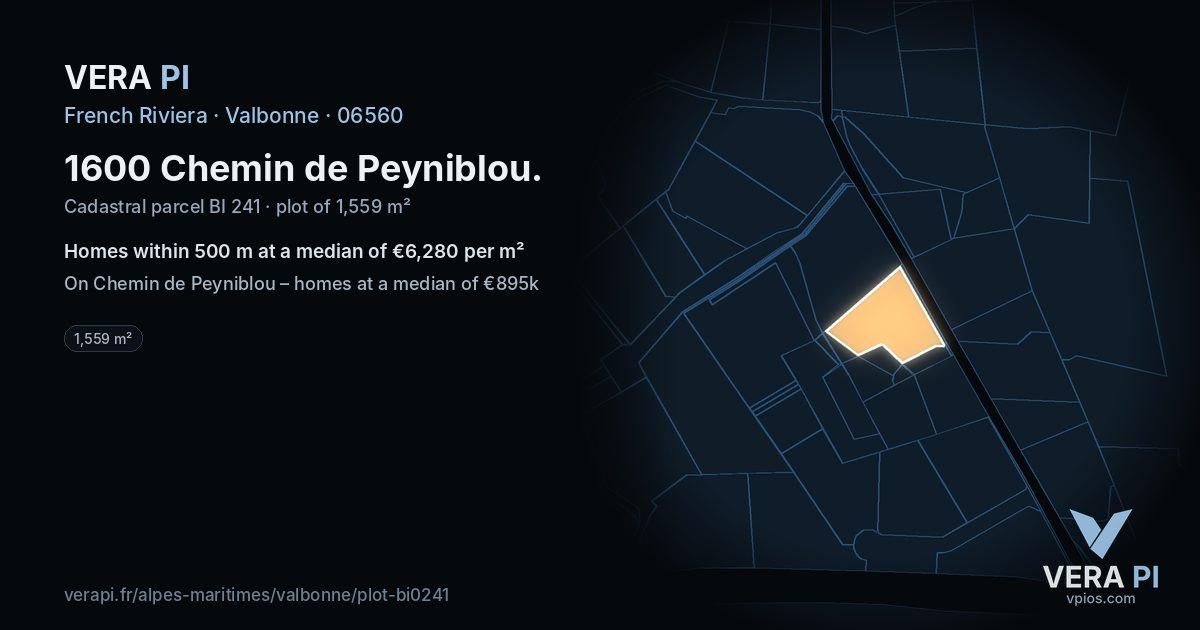 1600 Chemin de Peyniblou, Valbonne at night – the plot lit, the parcels around coloured by the prices near them