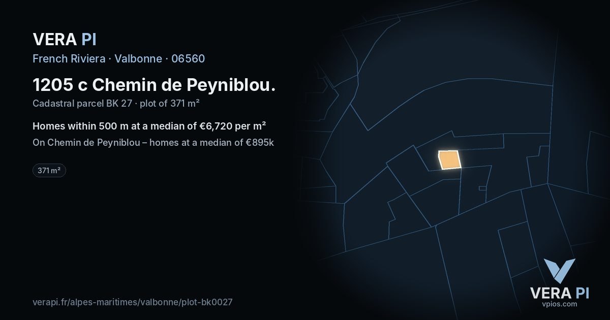 1205 c Chemin de Peyniblou, Valbonne at night – the plot lit, the parcels around coloured by the prices near them