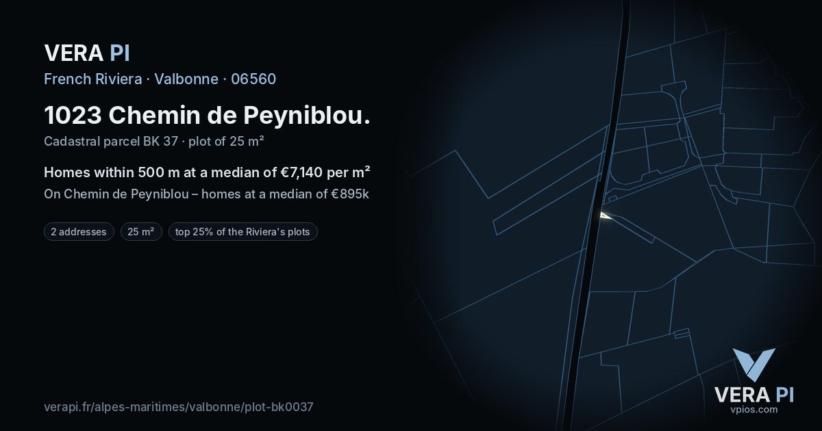 1023 Chemin de Peyniblou, Valbonne at night – the plot lit, the parcels around coloured by the prices near them