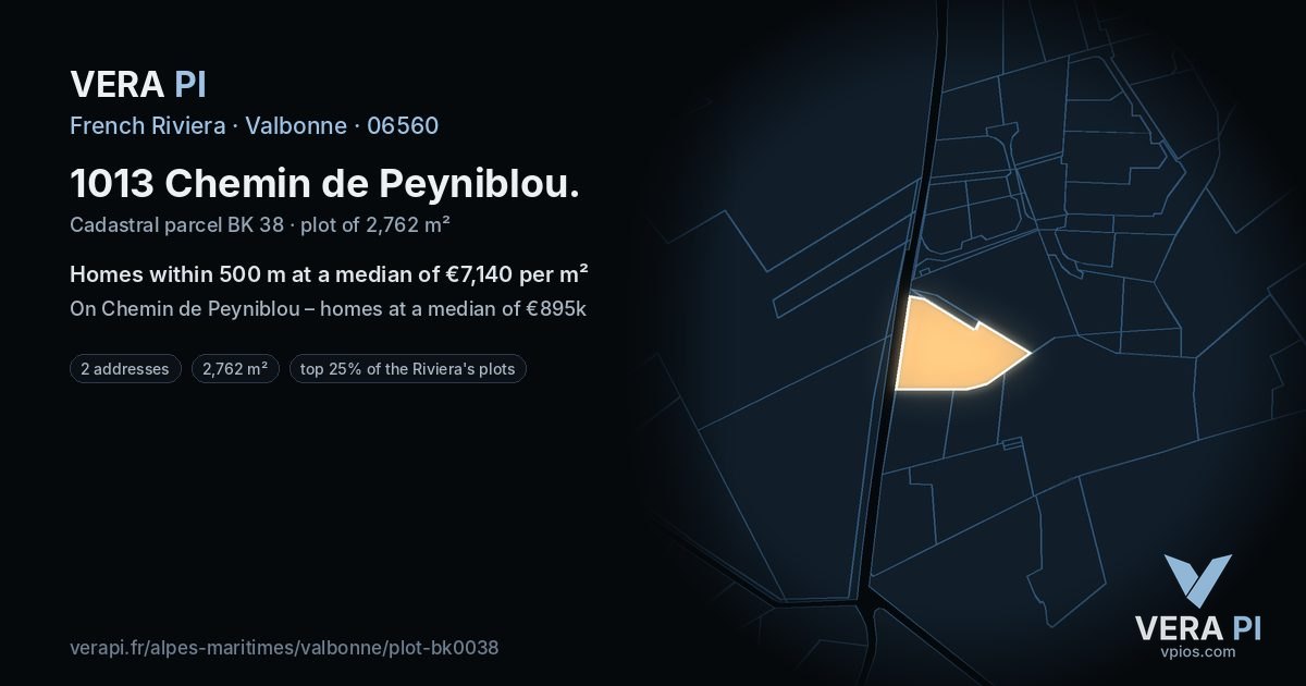 1013 Chemin de Peyniblou, Valbonne at night – the plot lit, the parcels around coloured by the prices near them