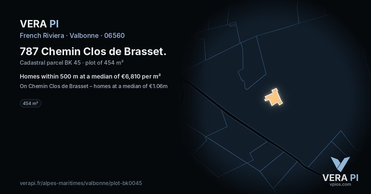 787 Chemin Clos de Brasset, Valbonne at night – the plot lit, the parcels around coloured by the prices near them
