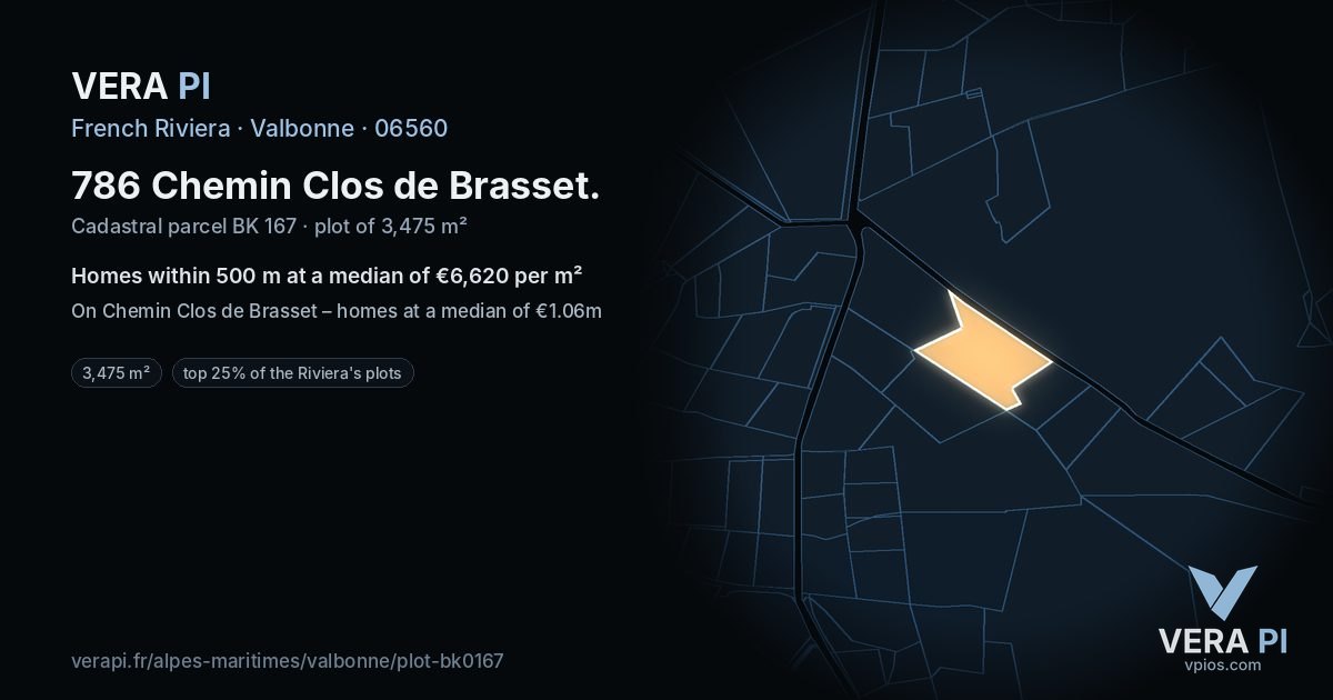786 Chemin Clos de Brasset, Valbonne at night – the plot lit, the parcels around coloured by the prices near them