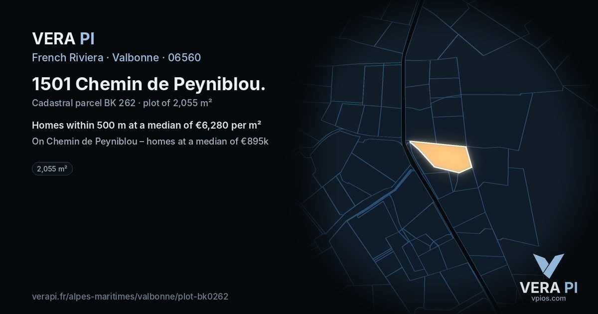 1501 Chemin de Peyniblou, Valbonne at night – the plot lit, the parcels around coloured by the prices near them