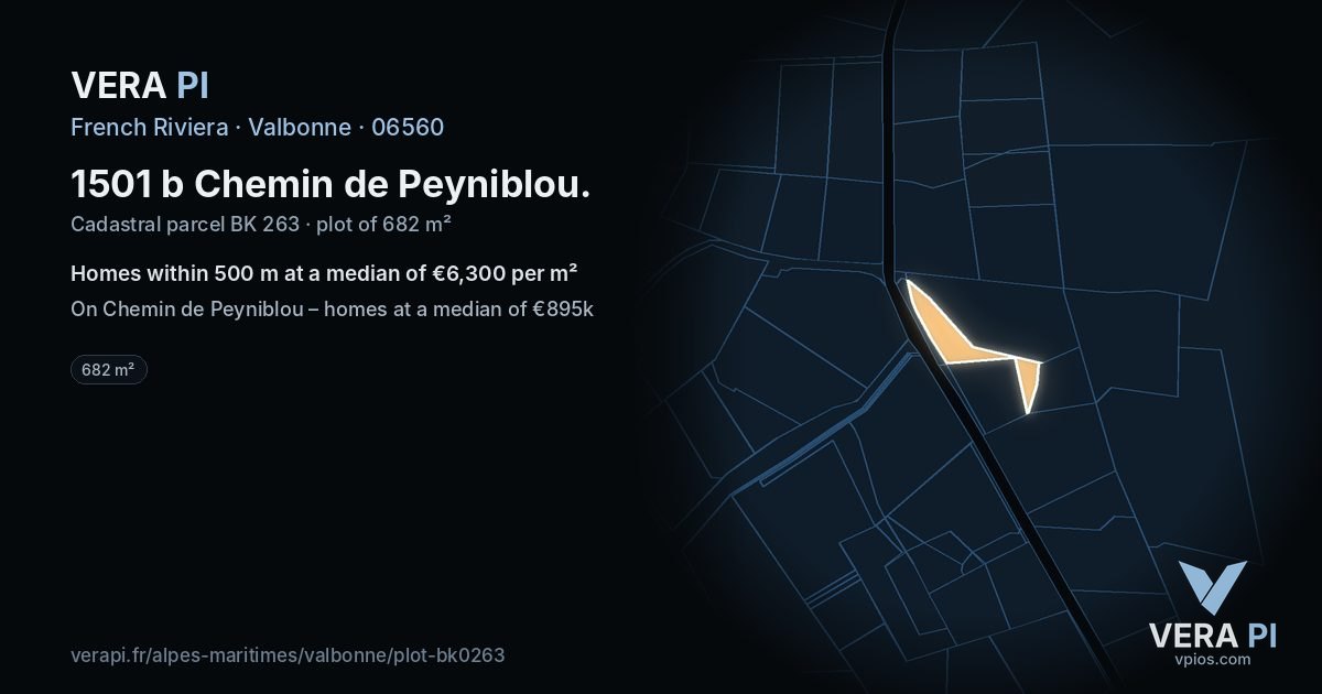 1501 b Chemin de Peyniblou, Valbonne at night – the plot lit, the parcels around coloured by the prices near them
