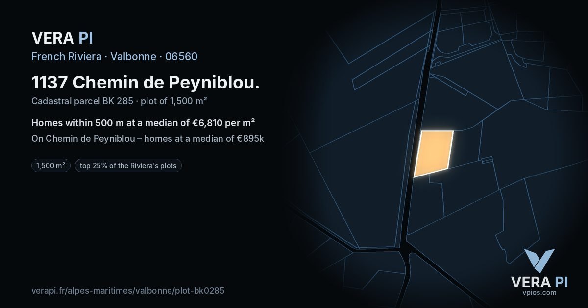 1137 Chemin de Peyniblou, Valbonne at night – the plot lit, the parcels around coloured by the prices near them