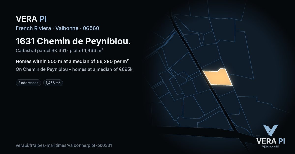 1631 Chemin de Peyniblou, Valbonne at night – the plot lit, the parcels around coloured by the prices near them