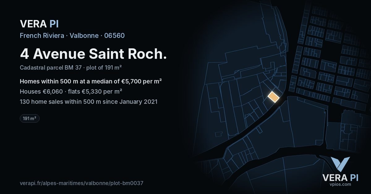 4 Avenue Saint Roch, Valbonne at night – the plot lit, the parcels around coloured by the prices near them