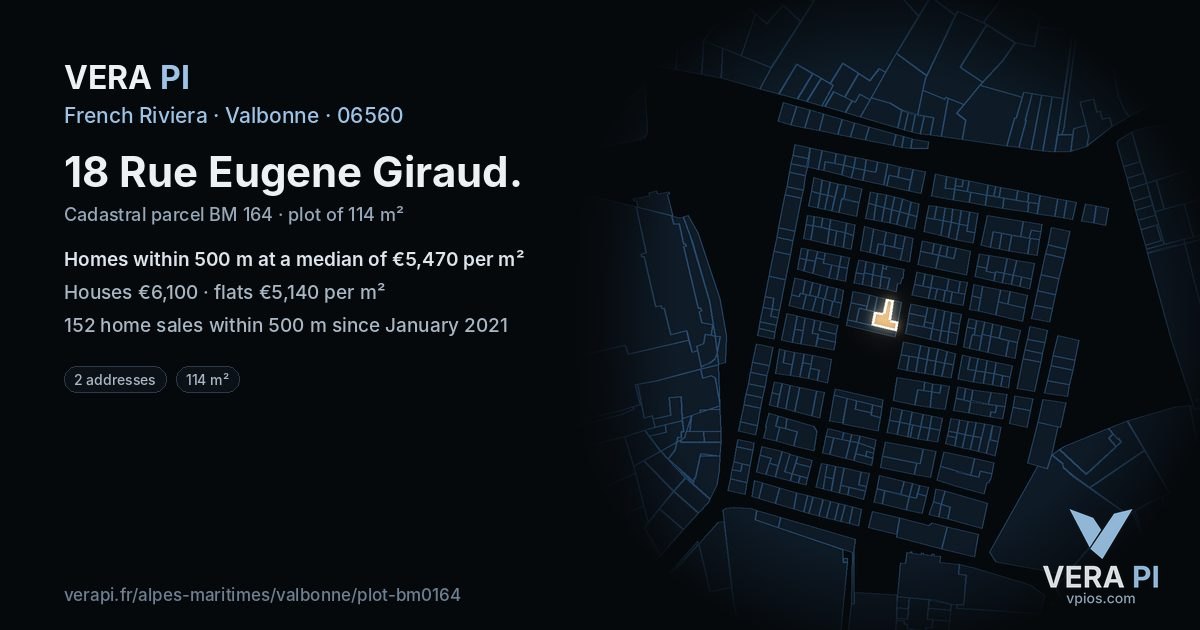 18 Rue Eugene Giraud, Valbonne at night – the plot lit, the parcels around coloured by the prices near them