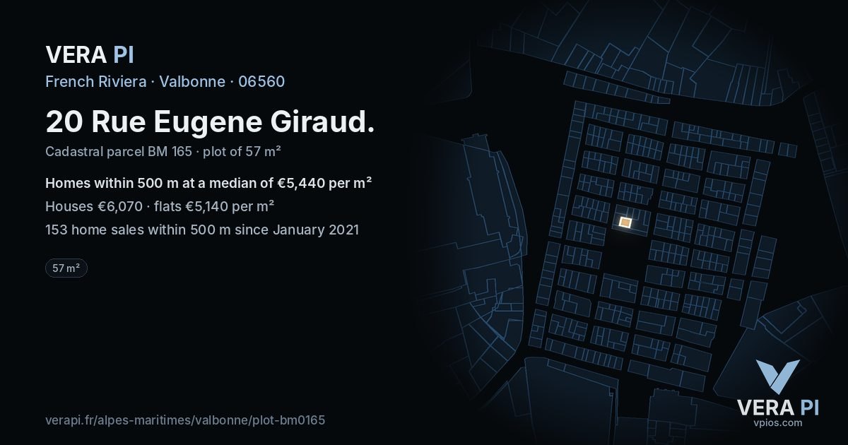 20 Rue Eugene Giraud, Valbonne at night – the plot lit, the parcels around coloured by the prices near them