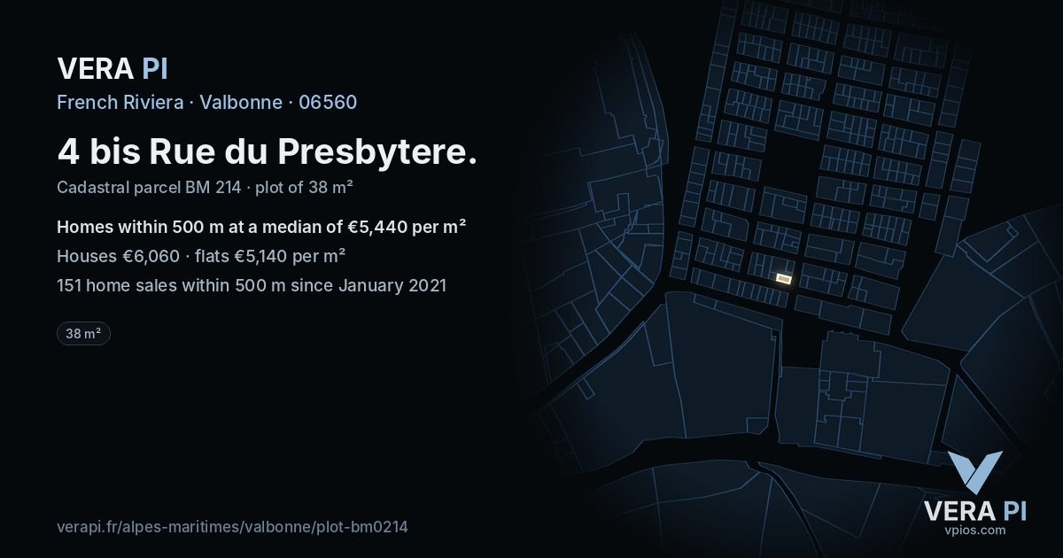 4 bis Rue du Presbytere, Valbonne at night – the plot lit, the parcels around coloured by the prices near them
