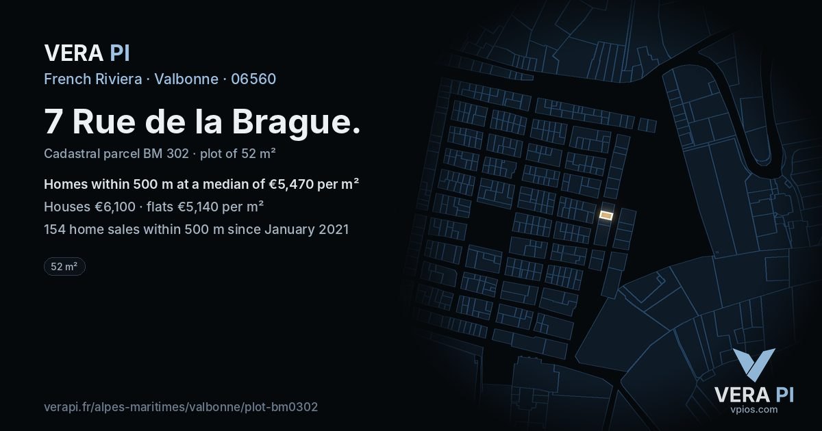 7 Rue de la Brague, Valbonne at night – the plot lit, the parcels around coloured by the prices near them