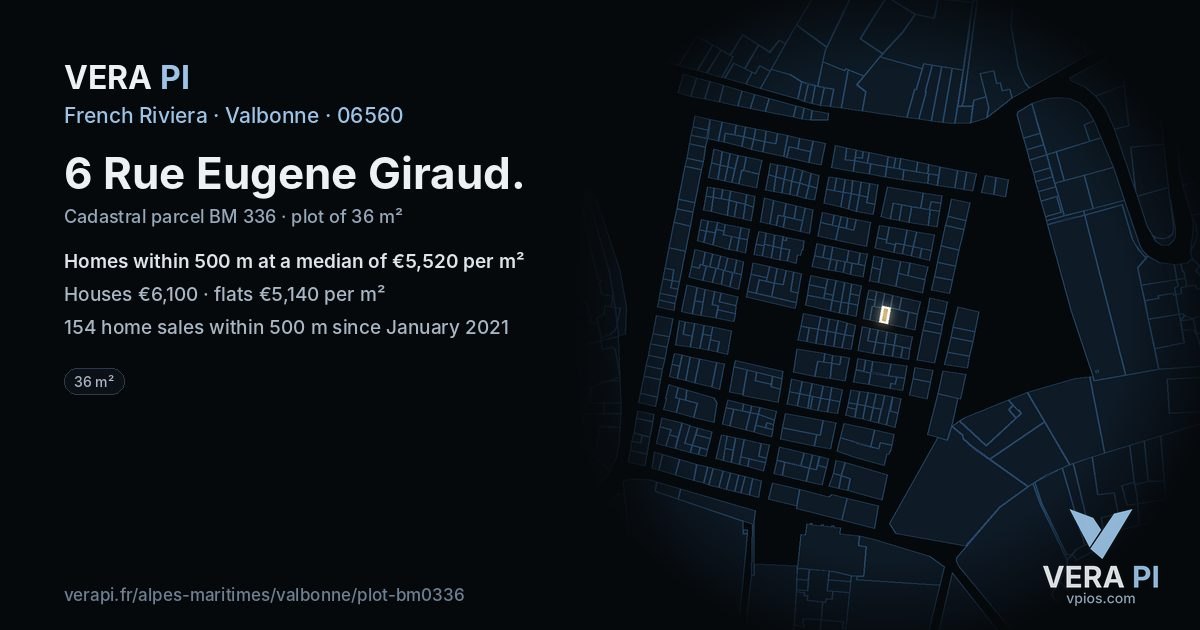 6 Rue Eugene Giraud, Valbonne at night – the plot lit, the parcels around coloured by the prices near them