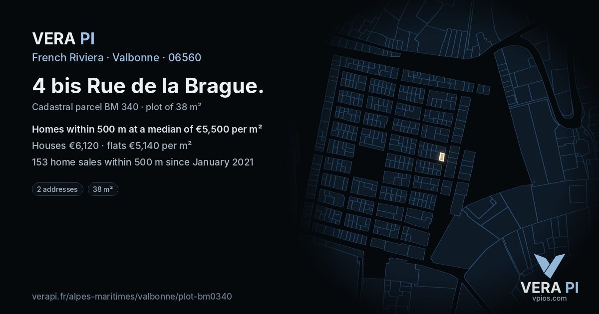 4 bis Rue de la Brague, Valbonne at night – the plot lit, the parcels around coloured by the prices near them