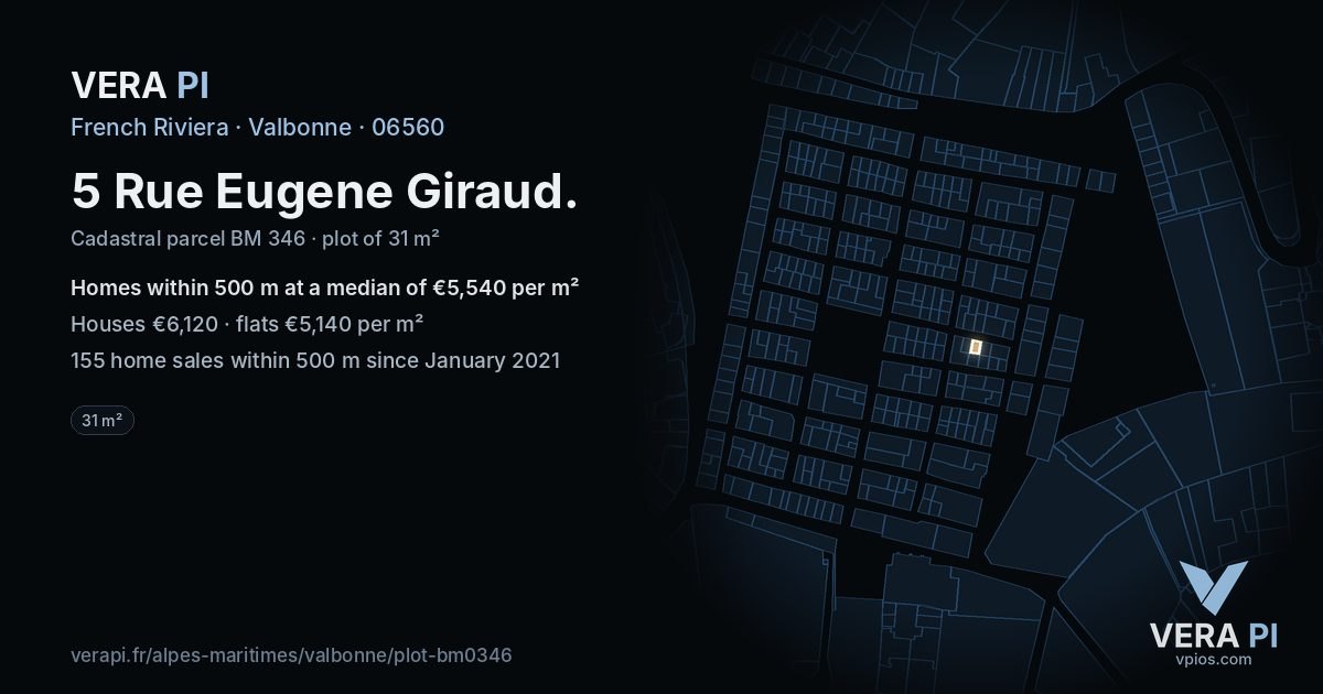 5 Rue Eugene Giraud, Valbonne at night – the plot lit, the parcels around coloured by the prices near them