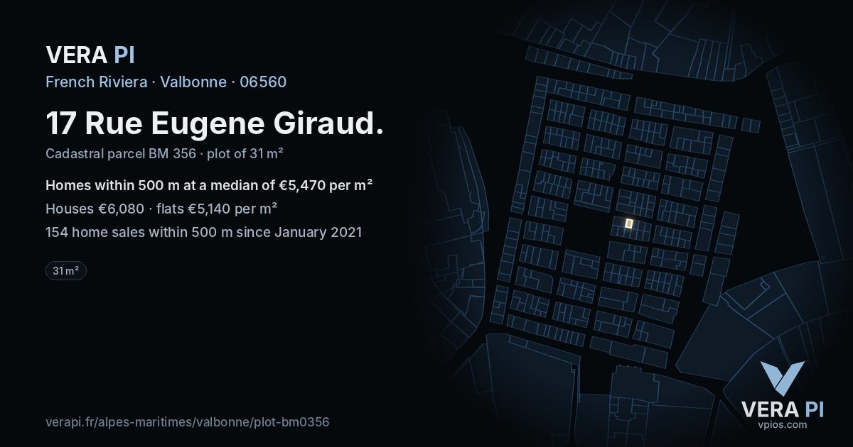 17 Rue Eugene Giraud, Valbonne at night – the plot lit, the parcels around coloured by the prices near them