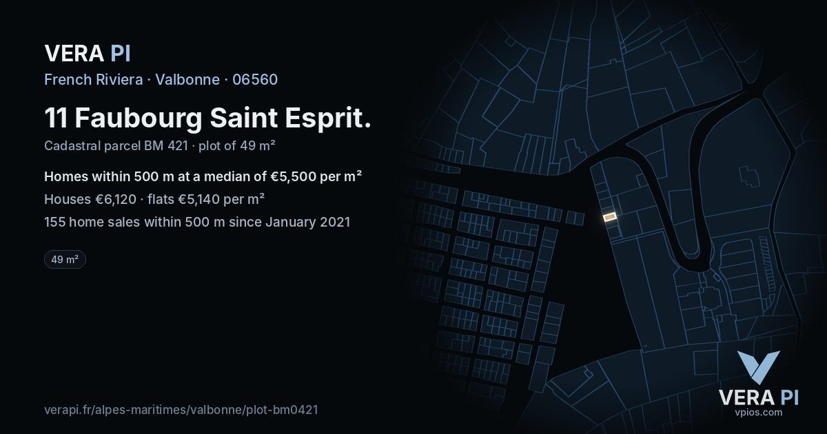 11 Faubourg Saint Esprit, Valbonne at night – the plot lit, the parcels around coloured by the prices near them