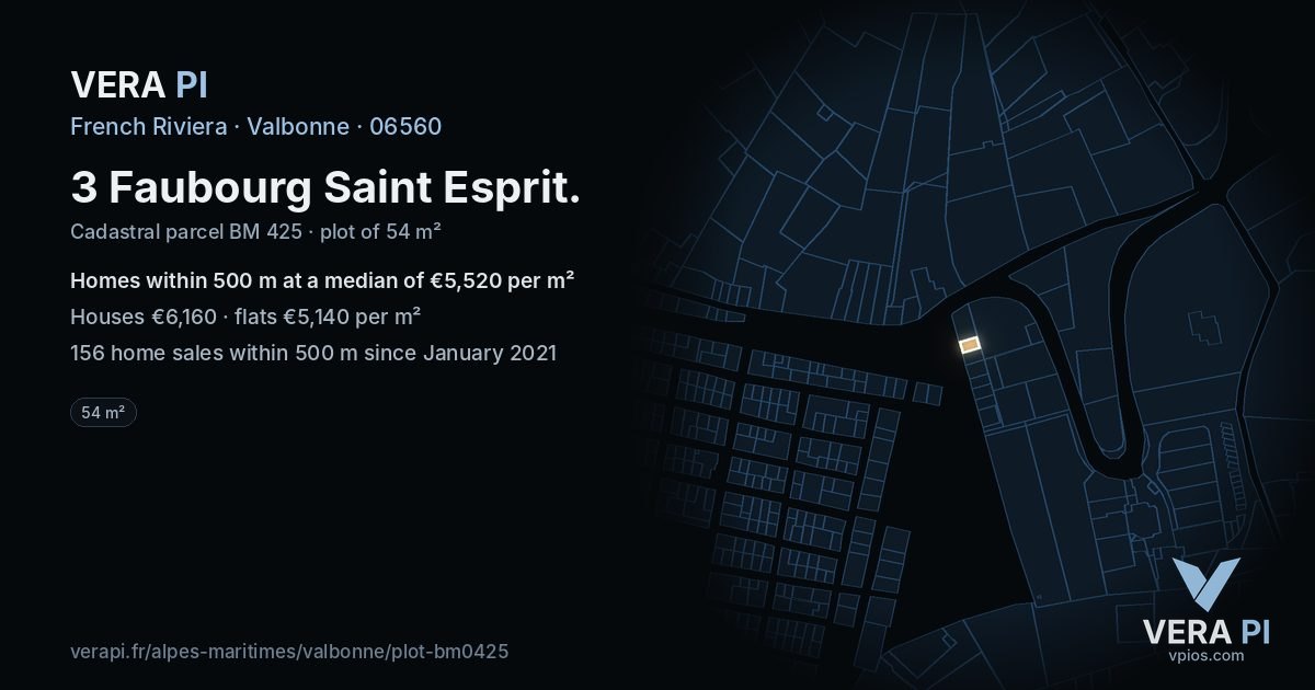 3 Faubourg Saint Esprit, Valbonne at night – the plot lit, the parcels around coloured by the prices near them