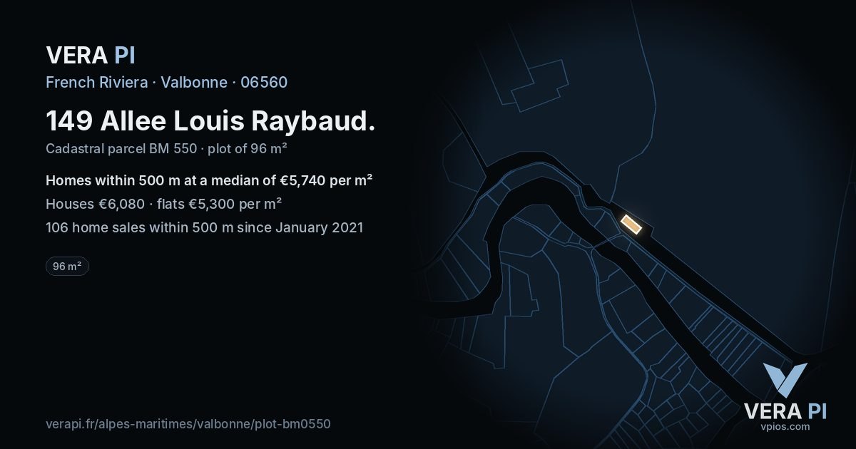149 Allee Louis Raybaud, Valbonne at night – the plot lit, the parcels around coloured by the prices near them