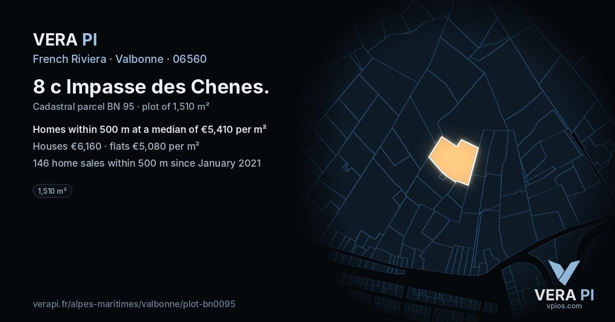 8 c Impasse des Chenes, Valbonne at night – the plot lit, the parcels around coloured by the prices near them