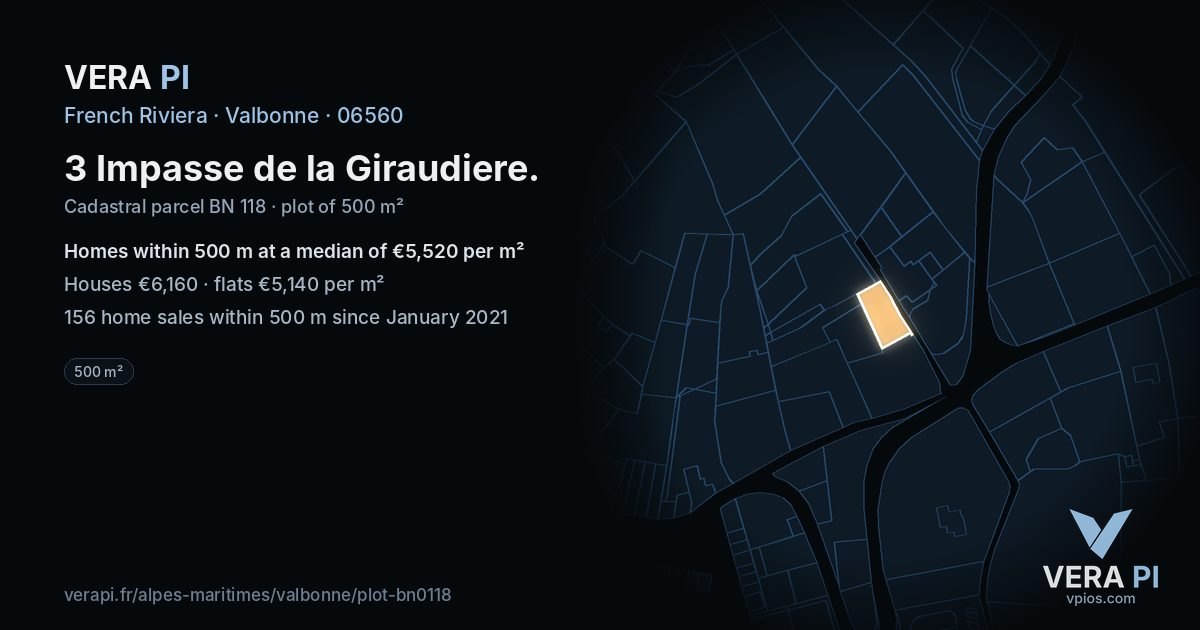 3 Impasse de la Giraudiere, Valbonne at night – the plot lit, the parcels around coloured by the prices near them