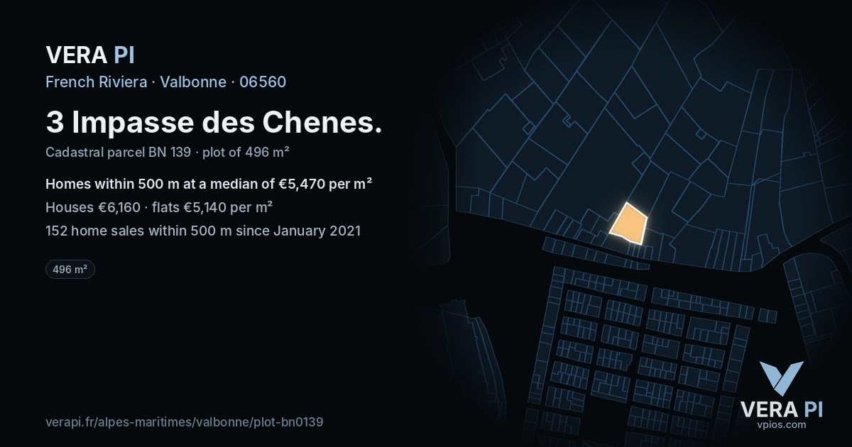 3 Impasse des Chenes, Valbonne at night – the plot lit, the parcels around coloured by the prices near them