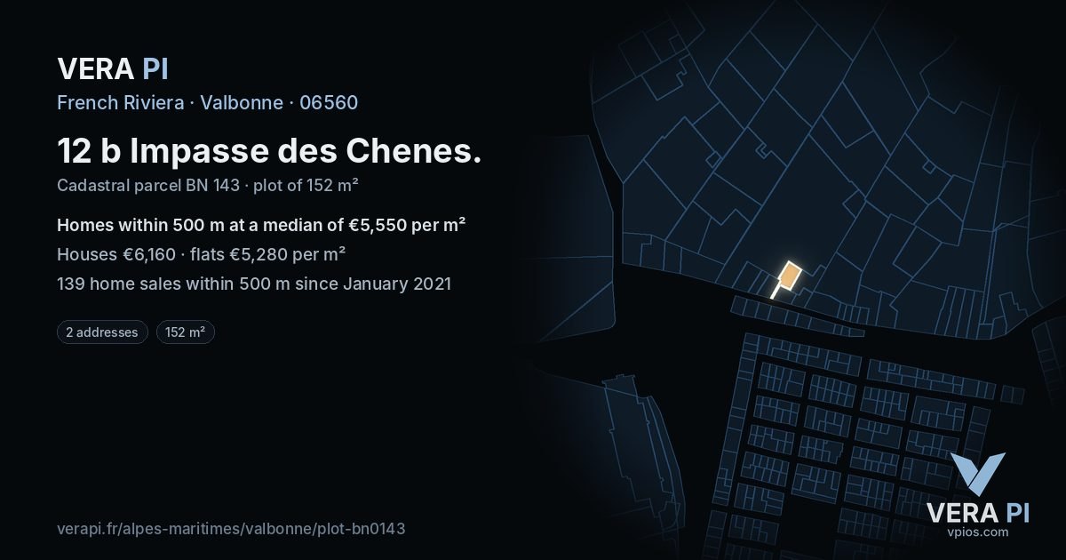 12 b Impasse des Chenes, Valbonne at night – the plot lit, the parcels around coloured by the prices near them