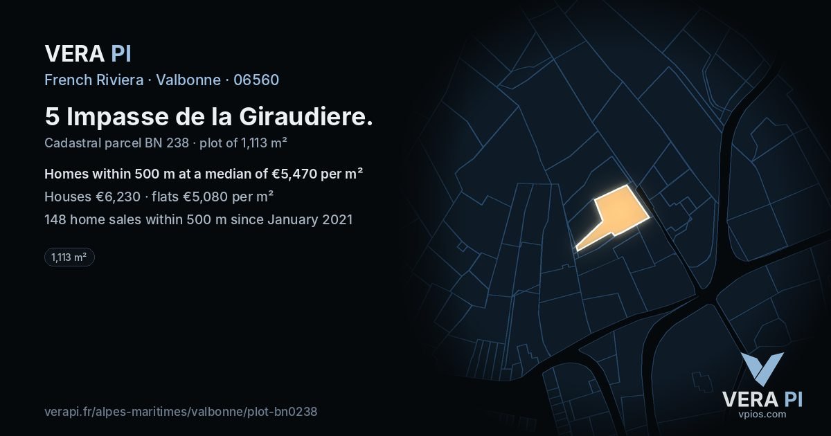 5 Impasse de la Giraudiere, Valbonne at night – the plot lit, the parcels around coloured by the prices near them