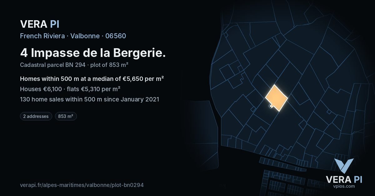 4 Impasse de la Bergerie, Valbonne at night – the plot lit, the parcels around coloured by the prices near them