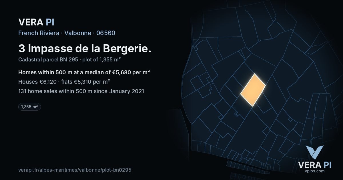 3 Impasse de la Bergerie, Valbonne at night – the plot lit, the parcels around coloured by the prices near them
