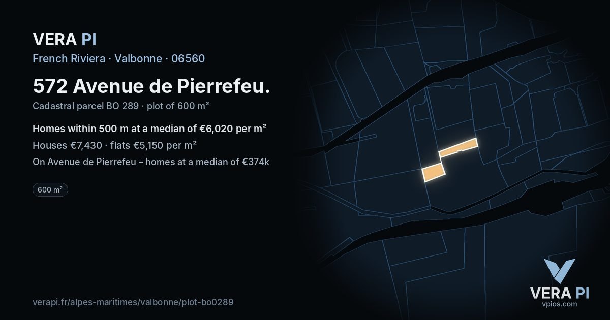 572 Avenue de Pierrefeu, Valbonne at night – the plot lit, the parcels around coloured by the prices near them