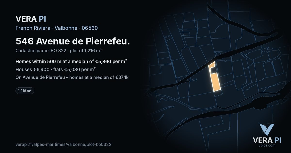 546 Avenue de Pierrefeu, Valbonne at night – the plot lit, the parcels around coloured by the prices near them