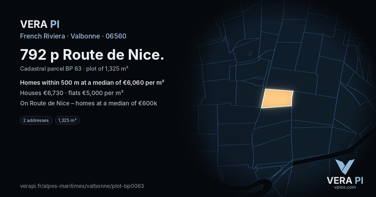 792 p Route de Nice, Valbonne at night – the plot lit, the parcels around coloured by the prices near them