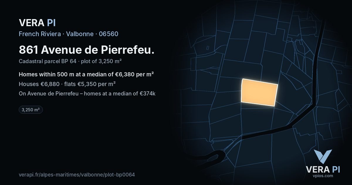 861 Avenue de Pierrefeu, Valbonne at night – the plot lit, the parcels around coloured by the prices near them