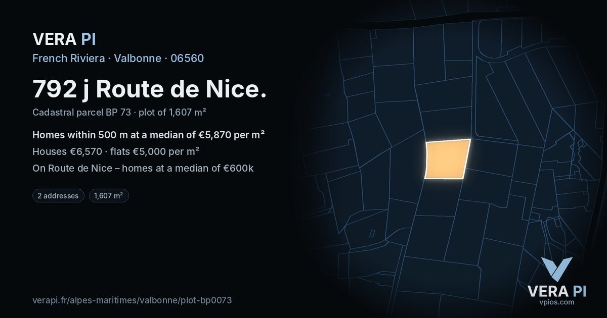 792 j Route de Nice, Valbonne at night – the plot lit, the parcels around coloured by the prices near them