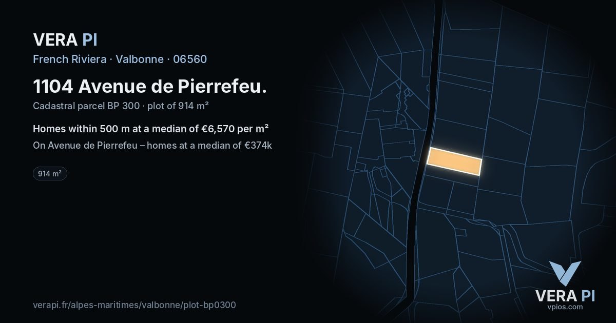 1104 Avenue de Pierrefeu, Valbonne at night – the plot lit, the parcels around coloured by the prices near them
