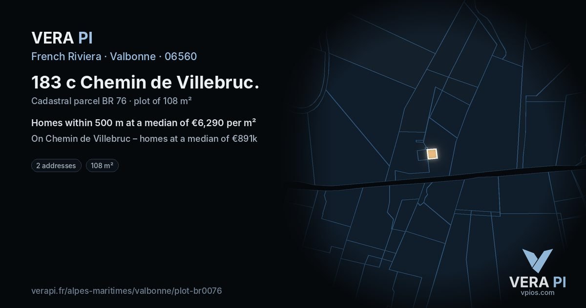 183 c Chemin de Villebruc, Valbonne at night – the plot lit, the parcels around coloured by the prices near them