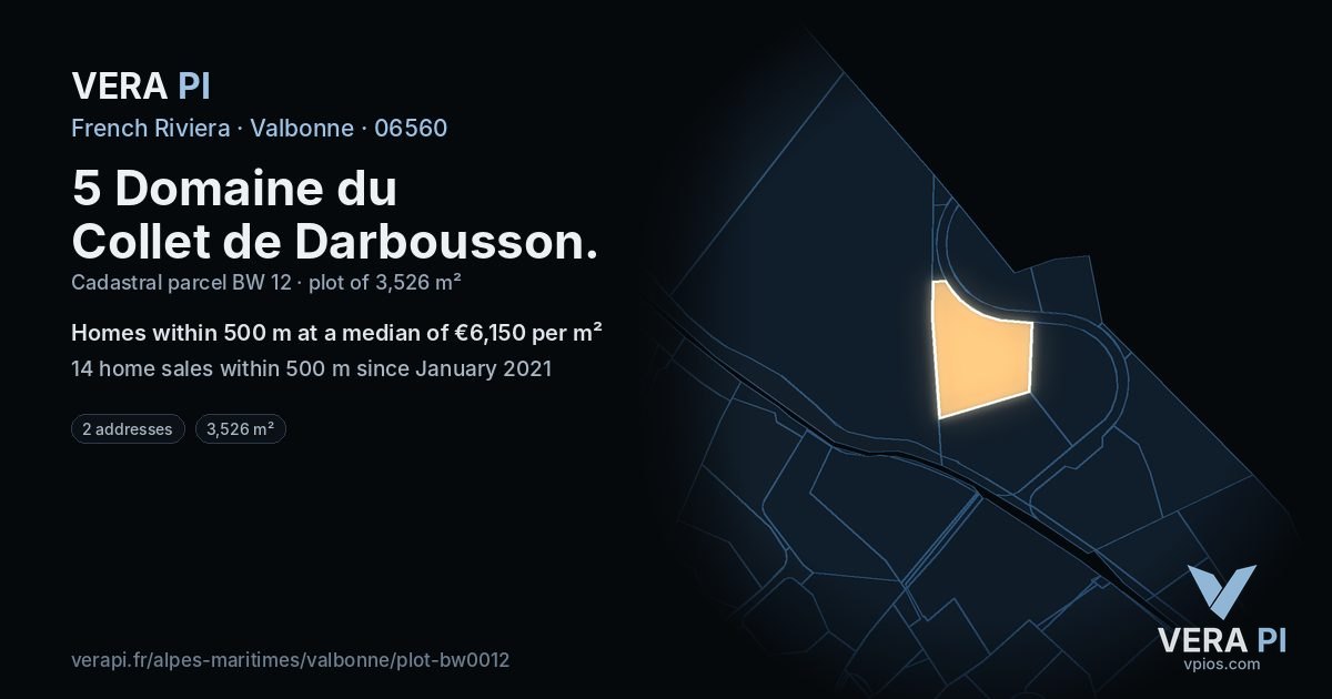 5 Domaine du Collet de Darbousson, Valbonne at night – the plot lit, the parcels around coloured by the prices near them