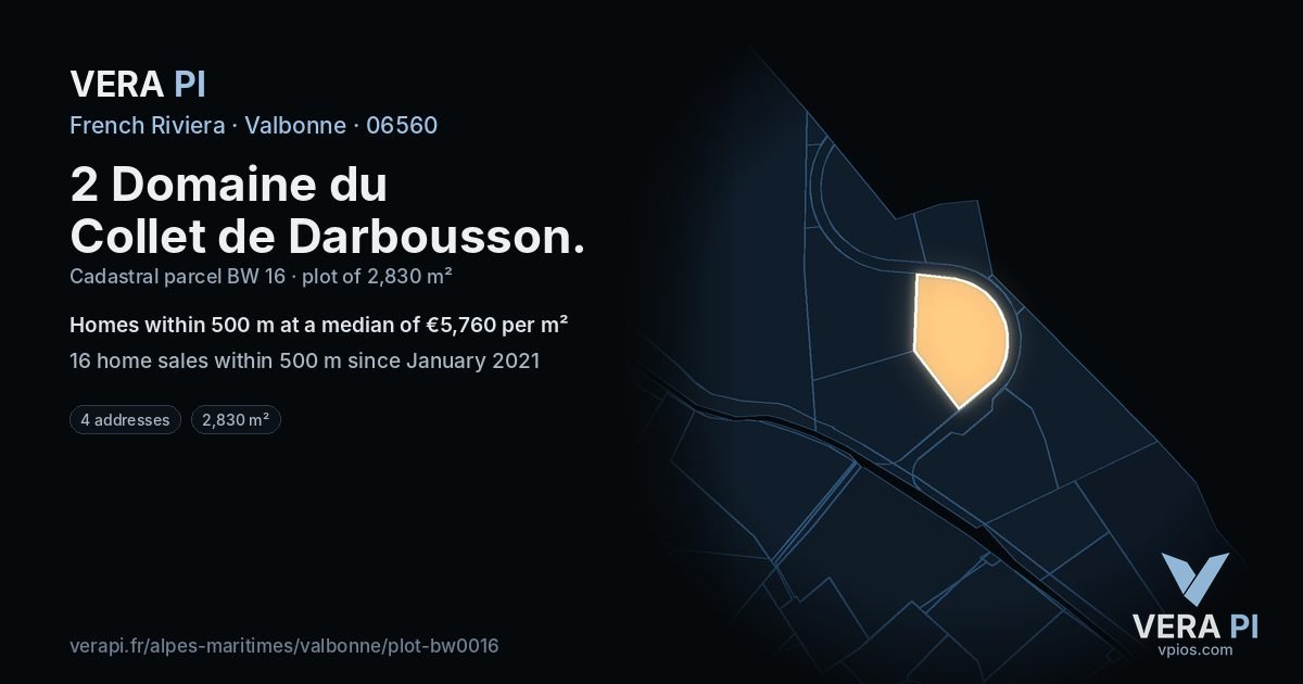 2 Domaine du Collet de Darbousson, Valbonne at night – the plot lit, the parcels around coloured by the prices near them