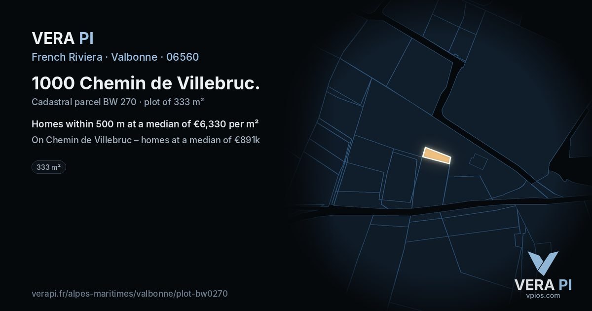 1000 Chemin de Villebruc, Valbonne at night – the plot lit, the parcels around coloured by the prices near them