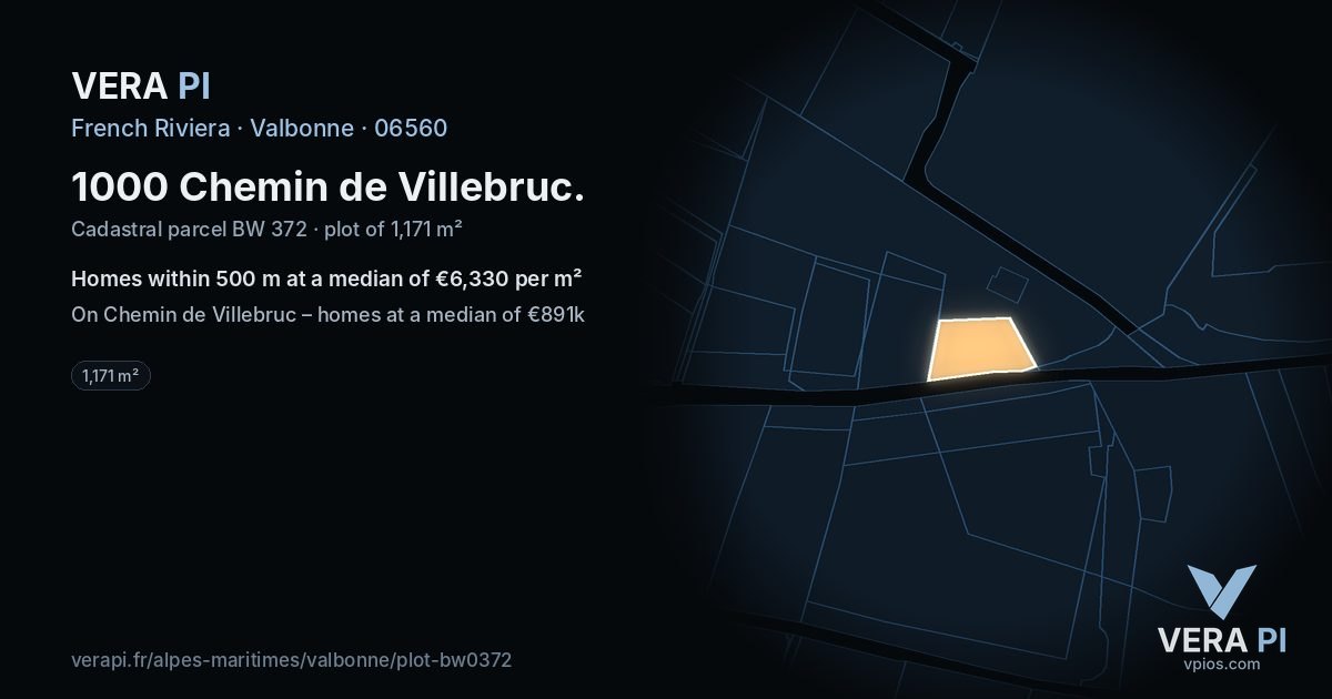 1000 Chemin de Villebruc, Valbonne at night – the plot lit, the parcels around coloured by the prices near them