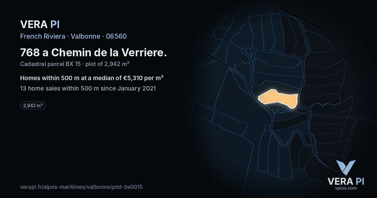 768 a Chemin de la Verriere, Valbonne at night – the plot lit, the parcels around coloured by the prices near them