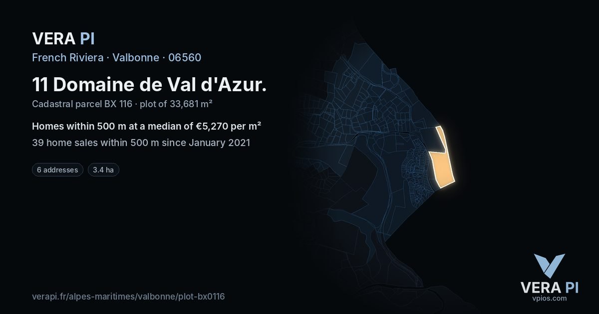 11 Domaine de Val d'Azur, Valbonne at night – the plot lit, the parcels around coloured by the prices near them