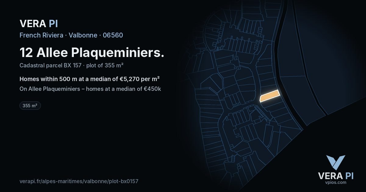 12 Allee Plaqueminiers, Valbonne at night – the plot lit, the parcels around coloured by the prices near them