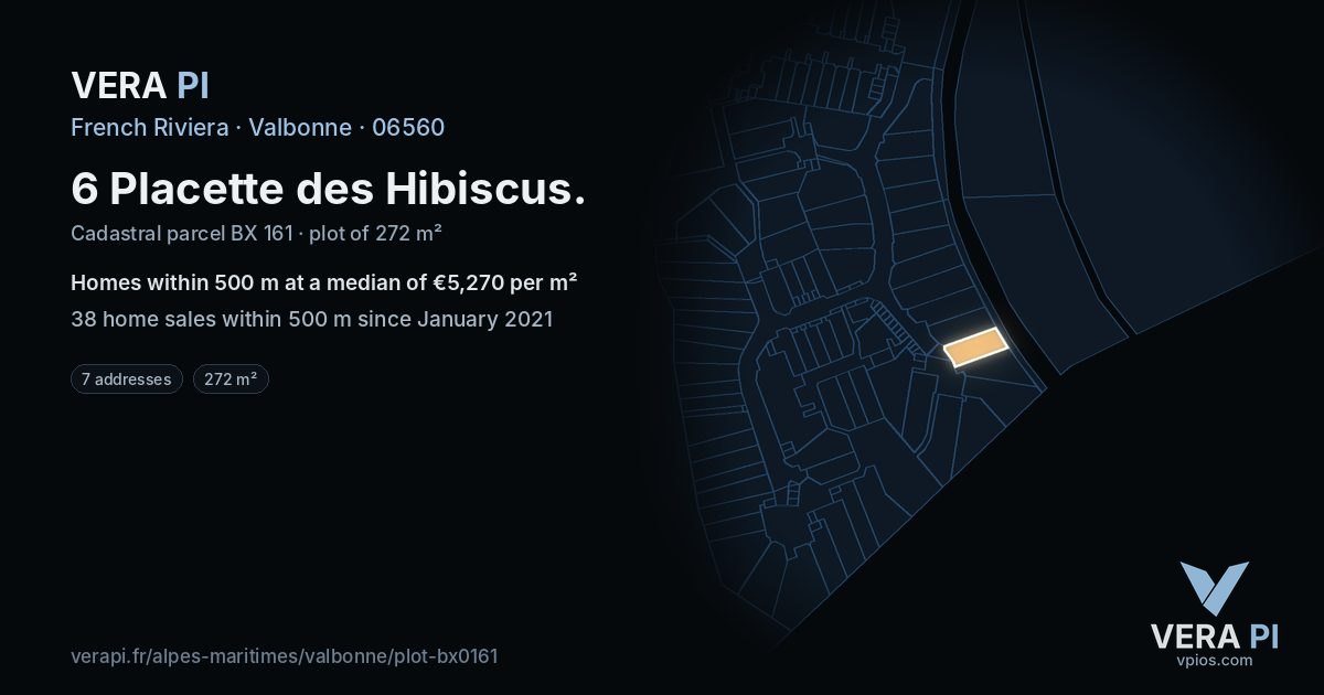 6 Placette des Hibiscus, Valbonne at night – the plot lit, the parcels around coloured by the prices near them