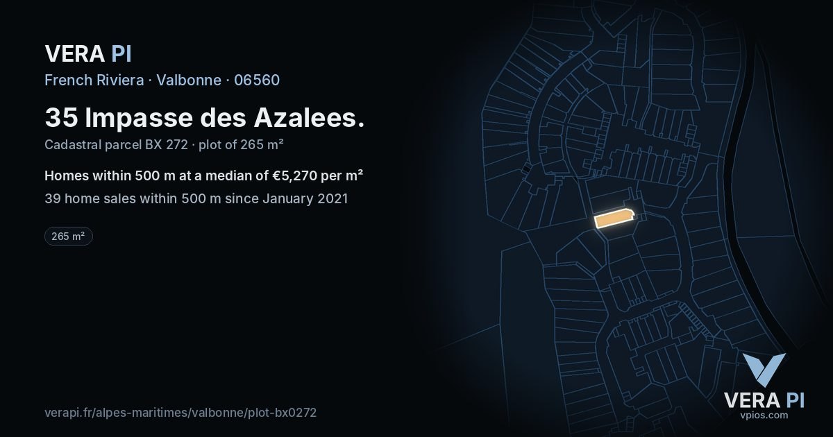 35 Impasse des Azalees, Valbonne at night – the plot lit, the parcels around coloured by the prices near them
