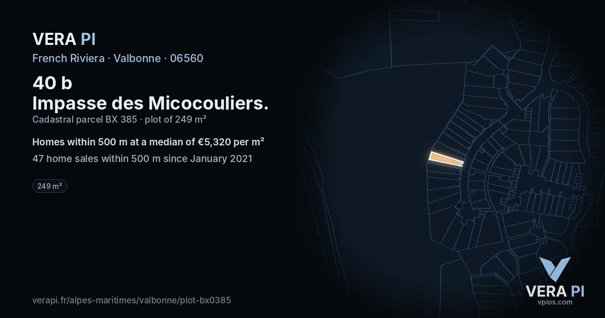40 b Impasse des Micocouliers, Valbonne at night – the plot lit, the parcels around coloured by the prices near them