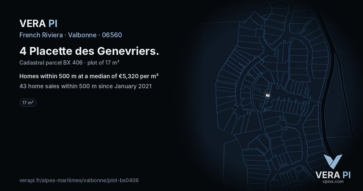 4 Placette des Genevriers, Valbonne at night – the plot lit, the parcels around coloured by the prices near them