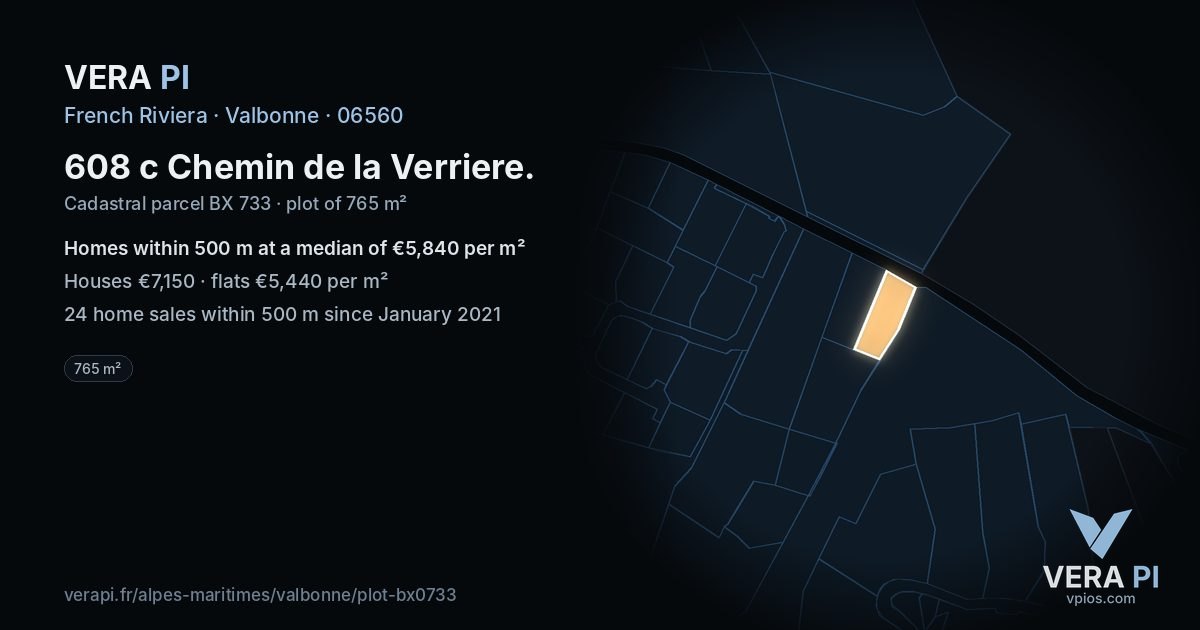 608 c Chemin de la Verriere, Valbonne at night – the plot lit, the parcels around coloured by the prices near them